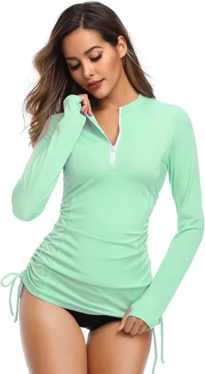 HISKYWIN Women's Long Sleeve UV Sun Protection Rash Guard Side Adjustable Wetsuit Swimsuit Top