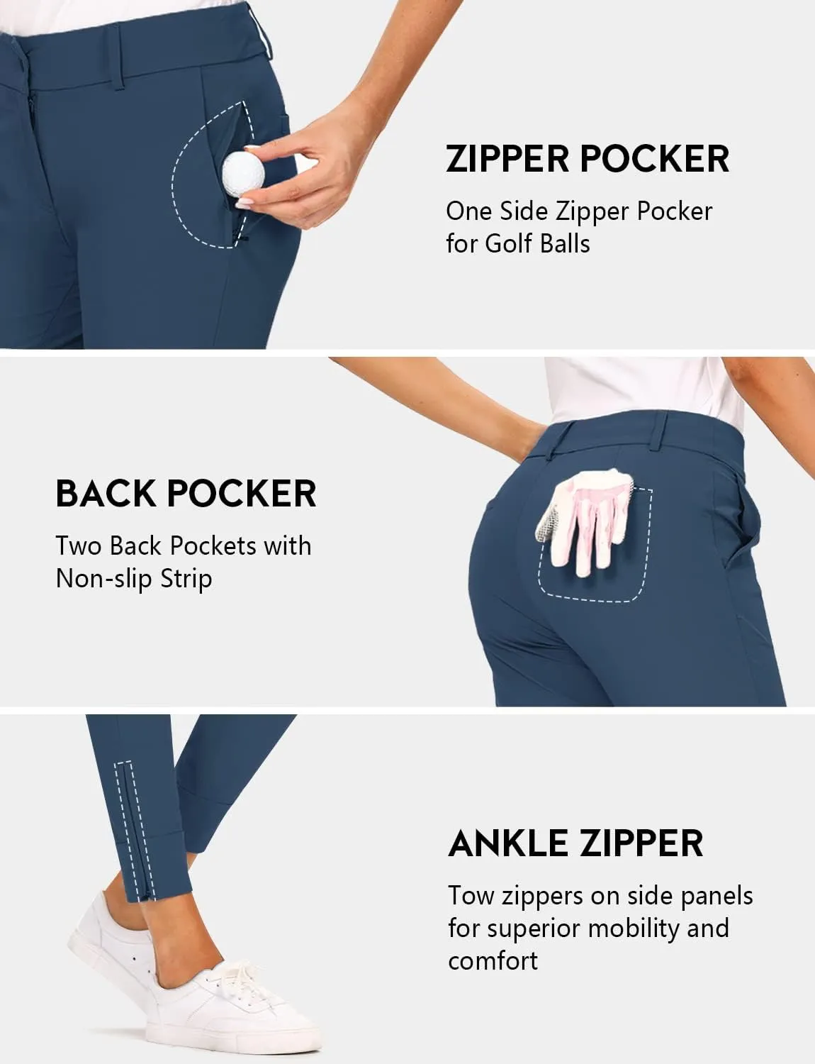 Hiverlay Womens pro Golf Pants Quick Dry Slim Lightweight Work Pants with Straight Ankle Also for Hiking or Casual Ladies