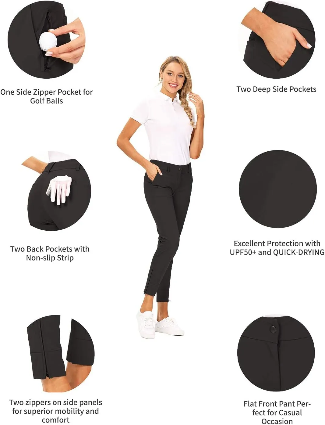 Hiverlay Womens pro Golf Pants Quick Dry Slim Lightweight Work Pants with Straight Ankle Also for Hiking or Casual Ladies