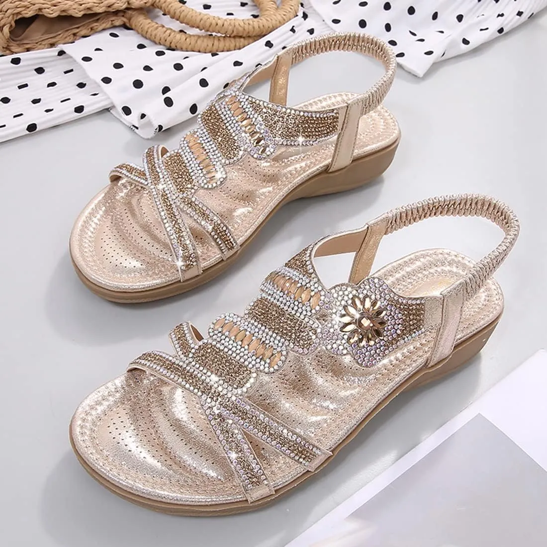HNGHOU Women's Summer Sandals Casual Comfortable Beach Bohemian Flat Sandal Shoes