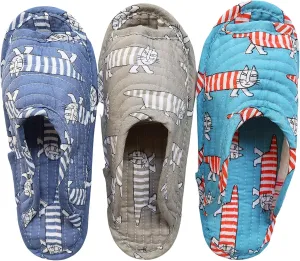 House Slippers for Women - Lightweight Cotton Quilted Home Slippers, Easy Machine Washable Like Socks, Foldable and Portable, Indoor Breathable Shoes for Your Feet Relaxing, Set of 3 Pairs (Medium