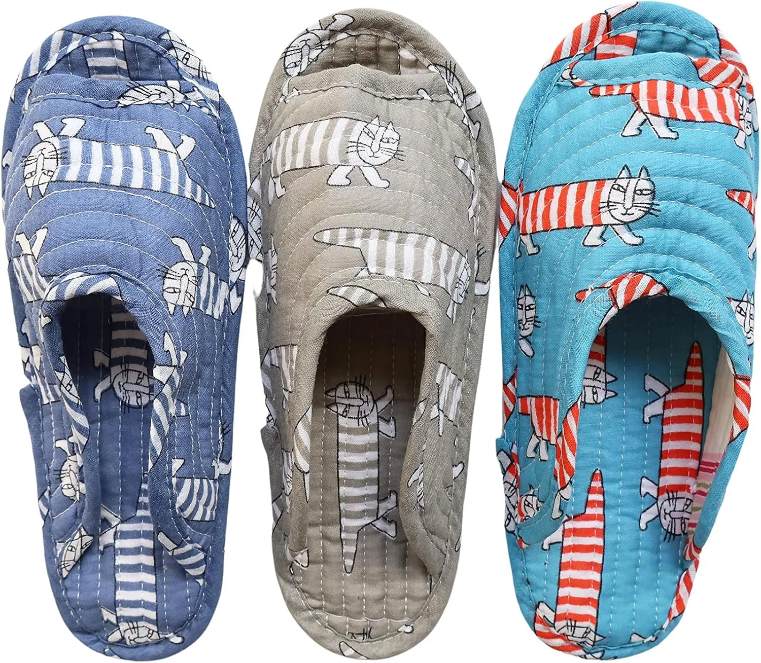 House Slippers for Women - Lightweight Cotton Quilted Home Slippers, Easy Machine Washable Like Socks, Foldable and Portable, Indoor Breathable Shoes for Your Feet Relaxing, Set of 3 Pairs (Medium
