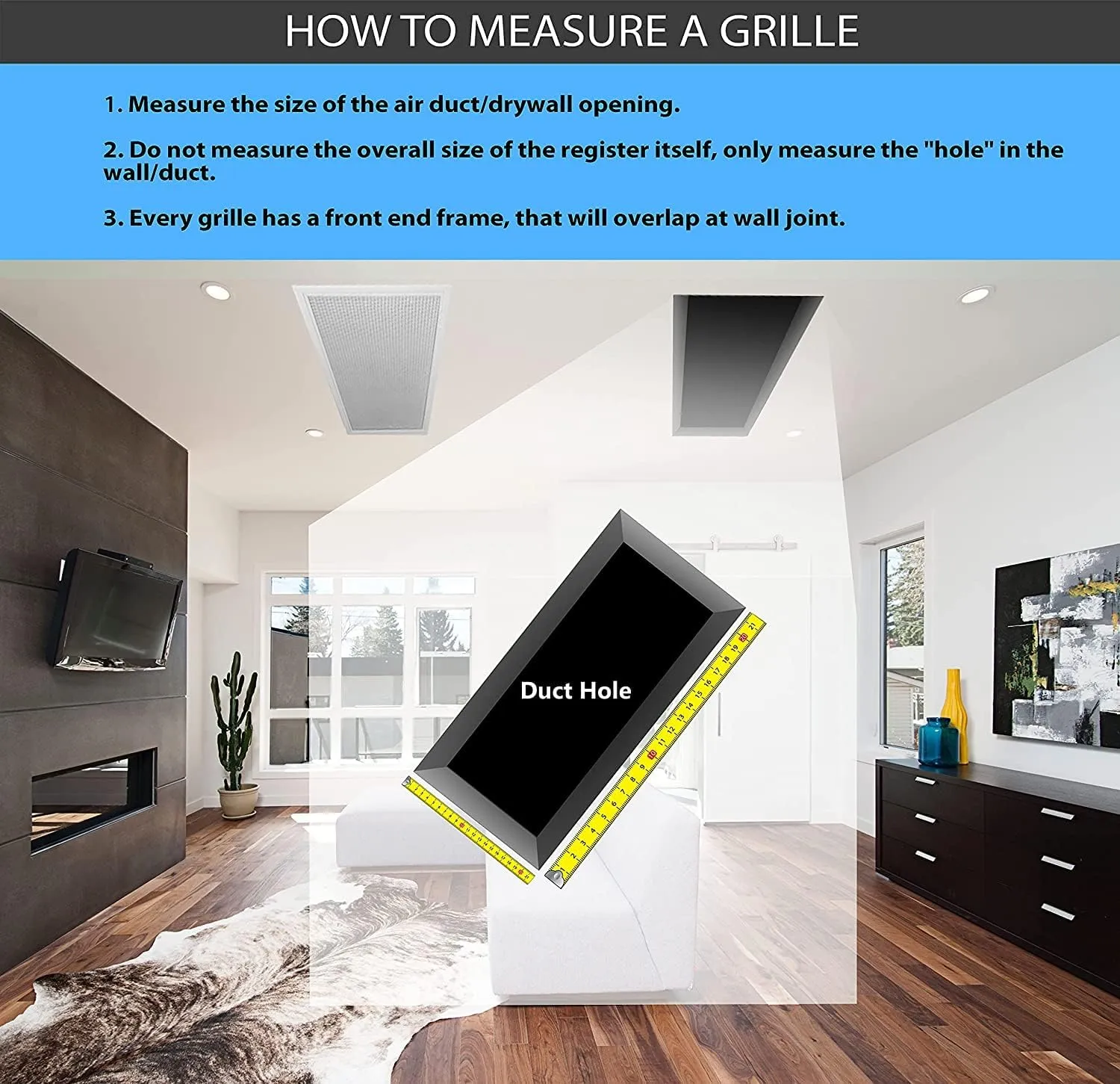HVAC Premium 24" X 8" 3-Way AIR Supply Grille - Vent Cover & Diffuser - Flat Stamped Face - White [Outer Dimensions: 25.75"w X 9.75"h]