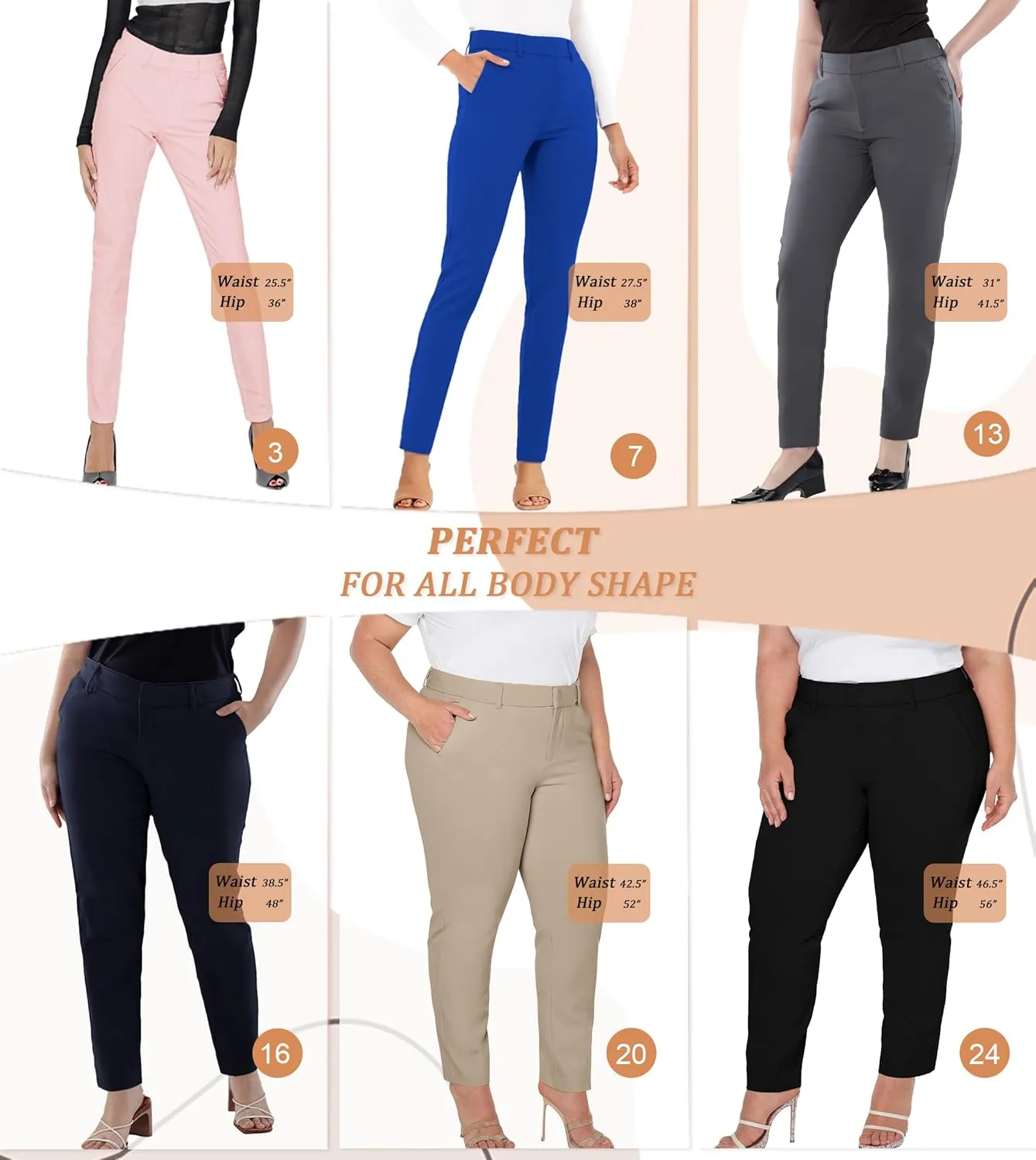 Hybrid & Company Womens Super Comfy Flat Front Stretch Trousers Chino Pants
