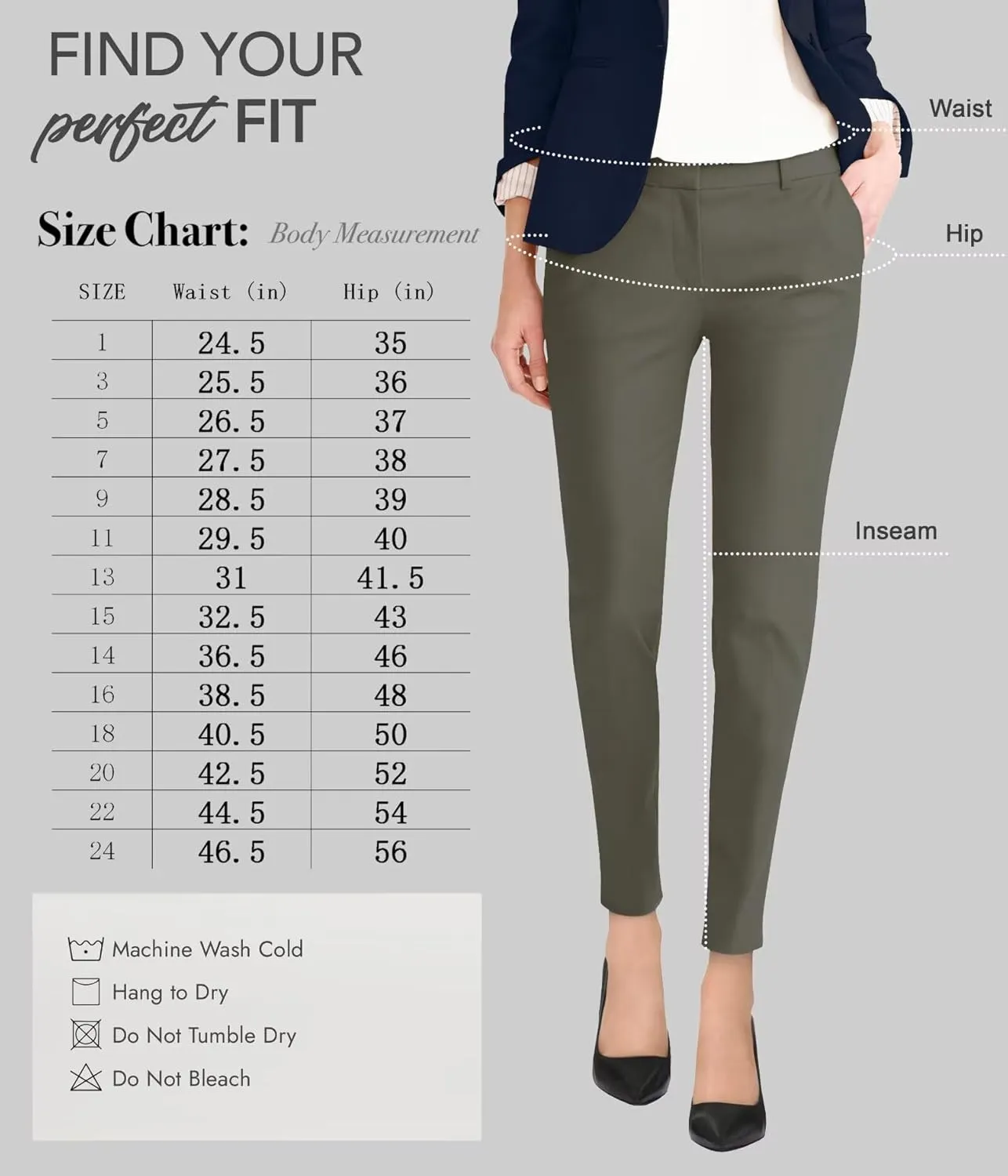Hybrid & Company Womens Ultra Comfy Stretch Slim Fit Trousers Chino Pants with Pocket