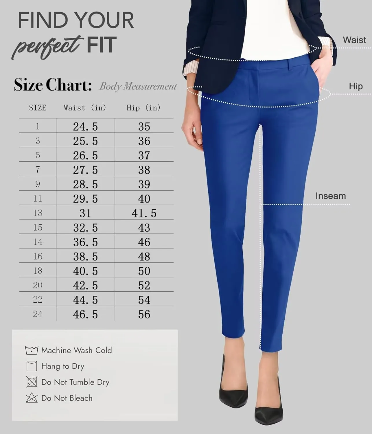 Hybrid & Company Womens Ultra Comfy Stretch Slim Fit Trousers Chino Pants with Pocket
