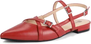 IDIFU Slingback Flats for Women Closed Pointed Toe Strappy Buckle Dress Shoes Wedding Prom Bridal Work Office Casual Formal Ladies Flats Comfortable Fashion Trendy Dressy Crisscross Flat Shoes