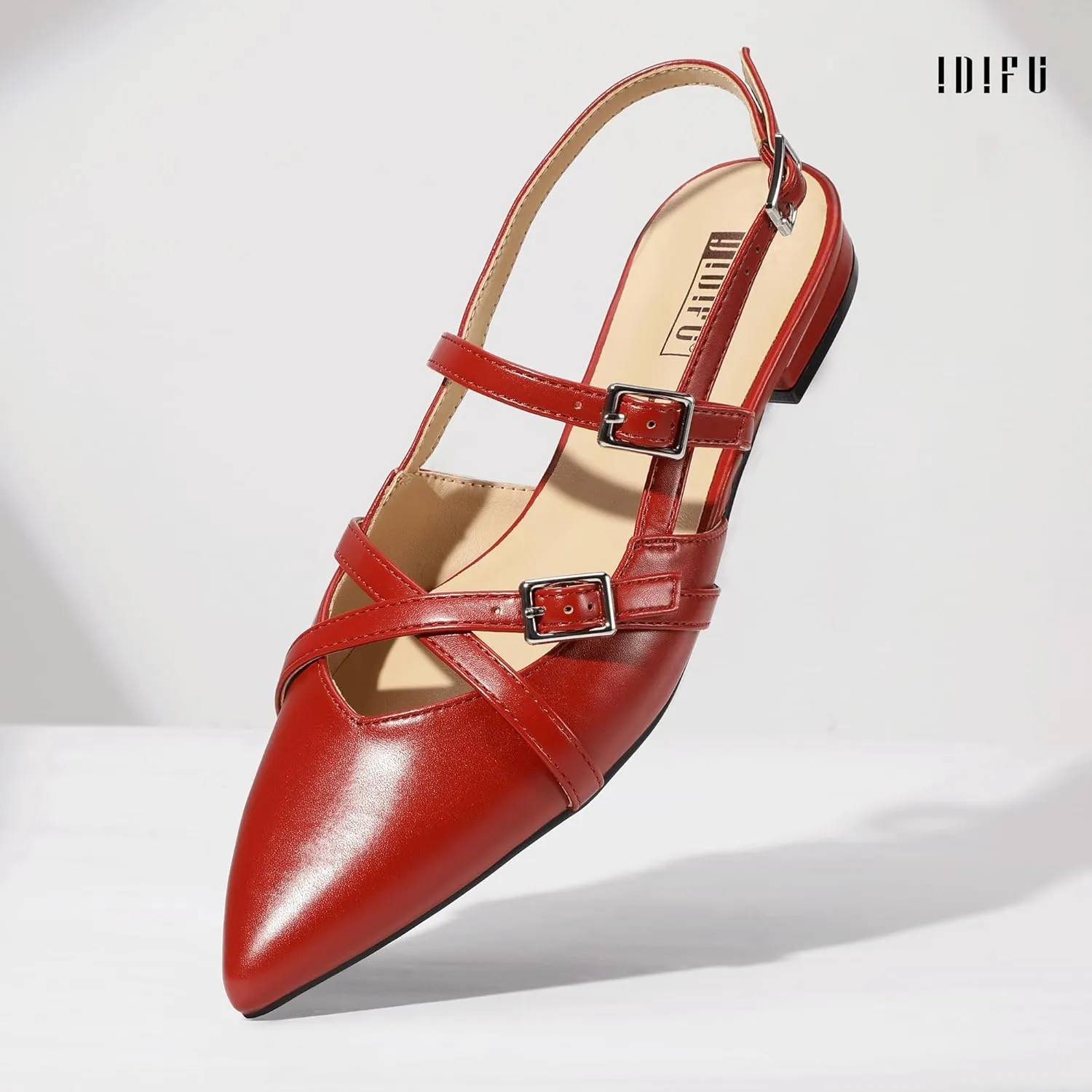 IDIFU Slingback Flats for Women Closed Pointed Toe Strappy Buckle Dress Shoes Wedding Prom Bridal Work Office Casual Formal Ladies Flats Comfortable Fashion Trendy Dressy Crisscross Flat Shoes