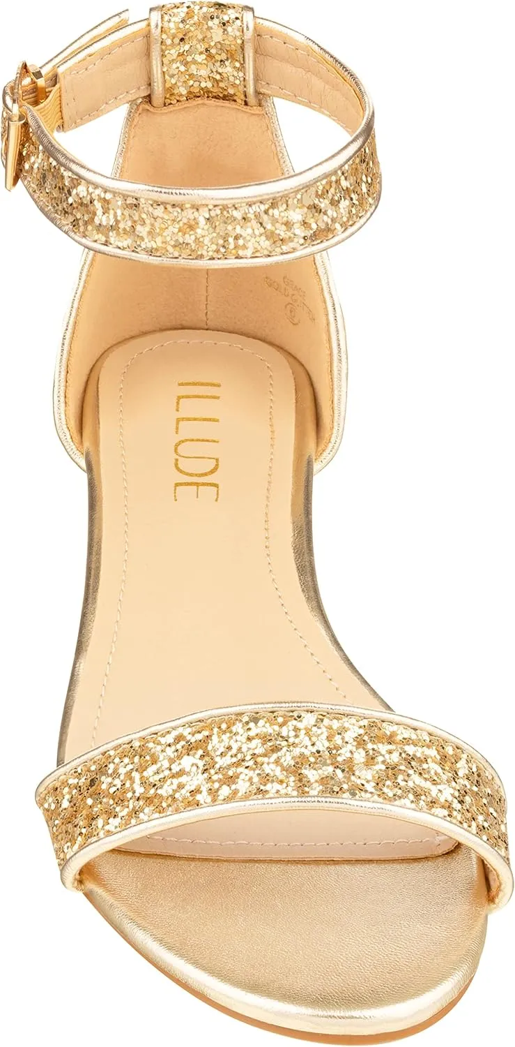 ILLUDE Women's Open Toe Ankle Strap Low Wedge Sandal Comfortable Platform Heeled Sandals