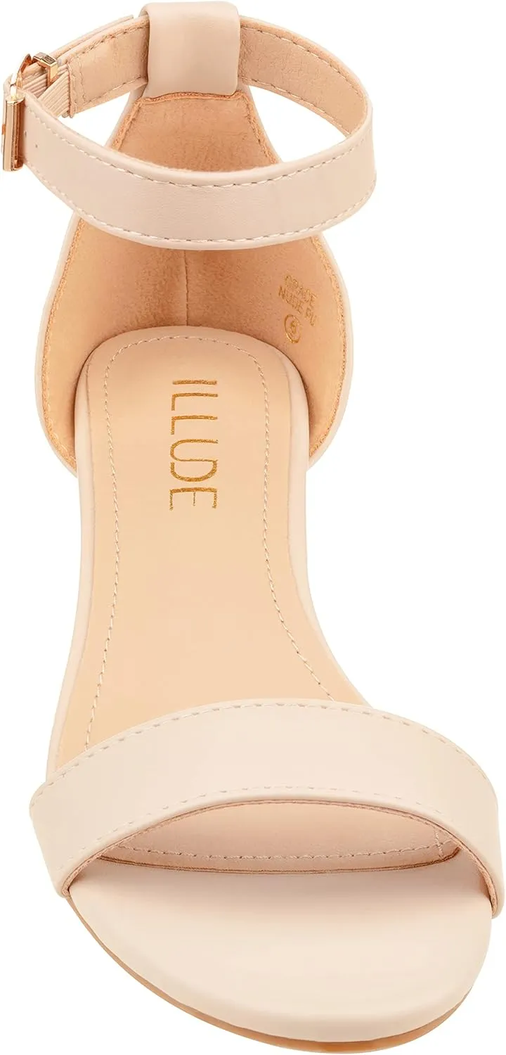 ILLUDE Women's Open Toe Ankle Strap Low Wedge Sandal Comfortable Platform Heeled Sandals