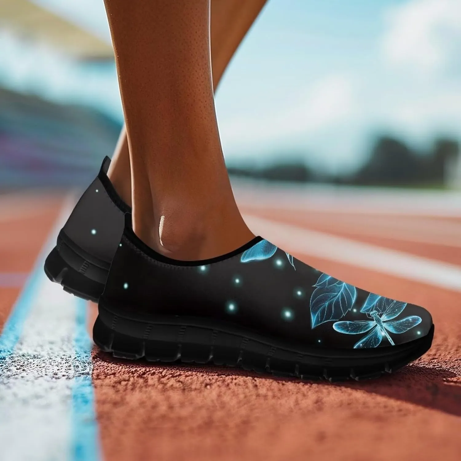Indoor Outdoor Gym Sneakers Casual House Shoes for Women Classic Soft Breathable and Sweat-Absorbing Walking Loafers for Athletic Size 5.5-11.5 Black Sole