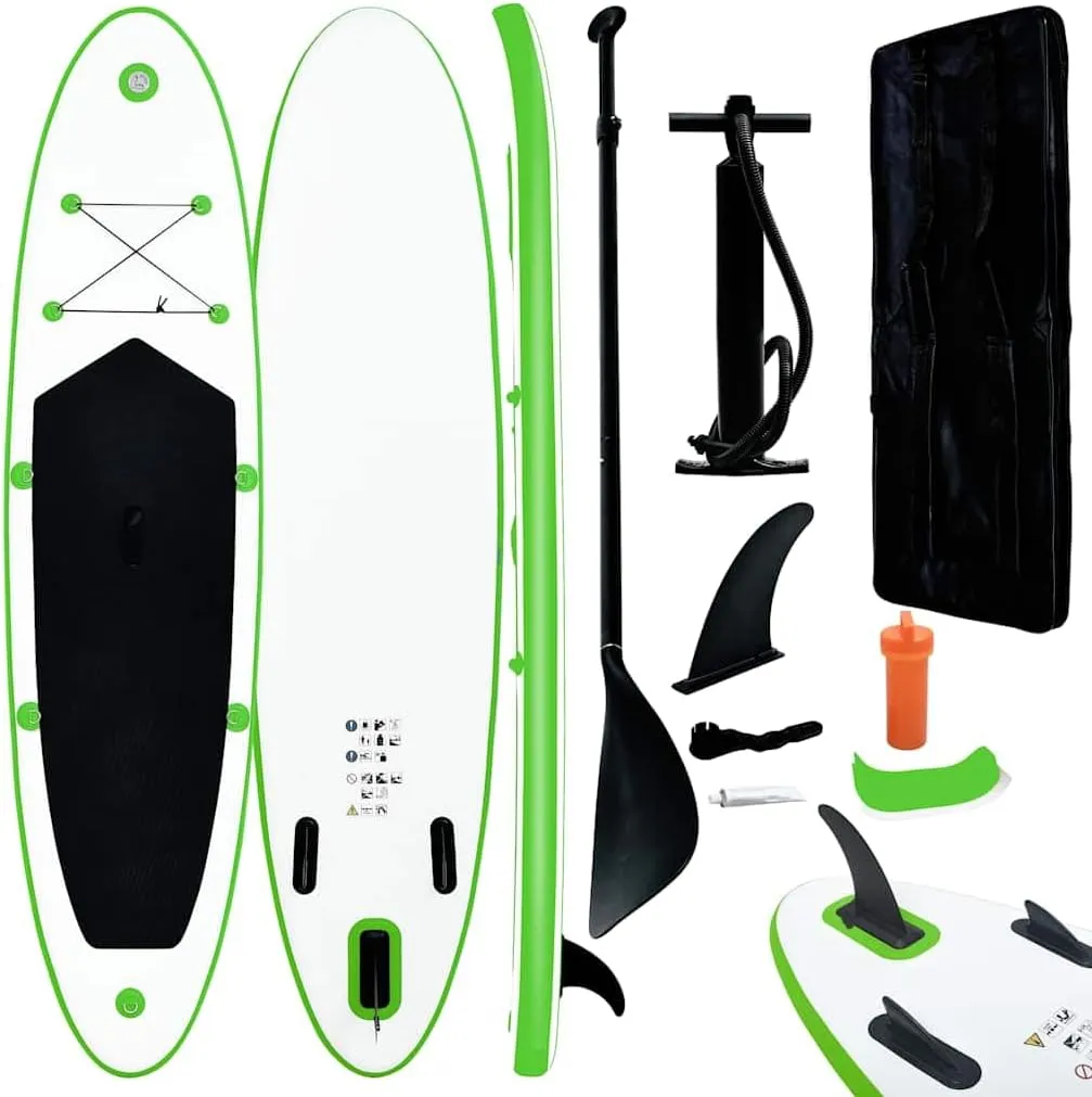Inflatable Stand Up Paddleboard for Adventure and Relaxation, Lightweight and Durable, Easy Setup with Carrying Bag, Green and White