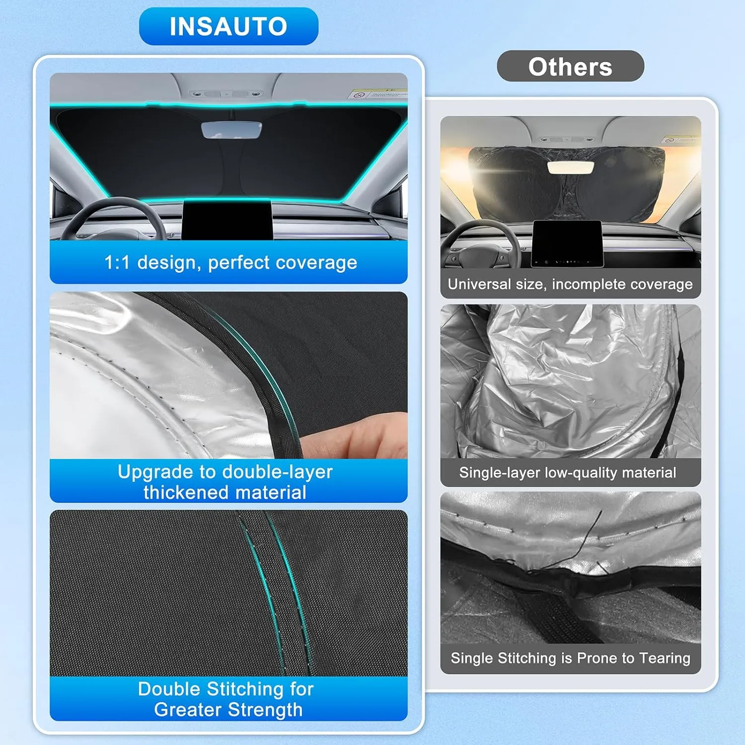 INSAUTO Foldable Windshield Sun Shade for Audi Q5 2018-2025, Heat & UV Protection Car Sunshade with Storage Bag, Keep Interior Cool & Easy Installation