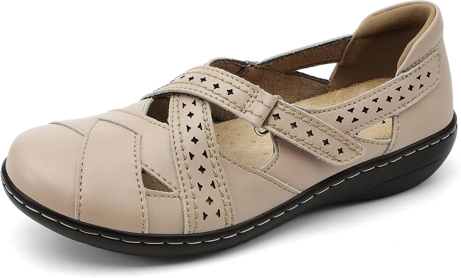 Irrefour Women's Classic Genuine Leather Casual Loafer Cute Slip-On Fashion Closed Toe Flat Sandal Comfy Work Sandal Everyday Walking Shoe