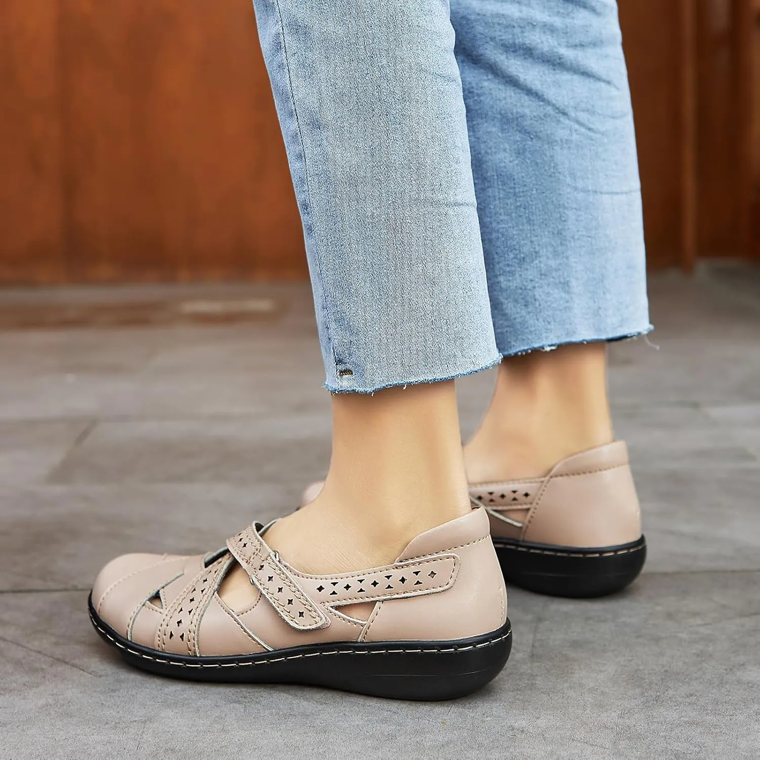 Irrefour Women's Classic Genuine Leather Casual Loafer Cute Slip-On Fashion Closed Toe Flat Sandal Comfy Work Sandal Everyday Walking Shoe