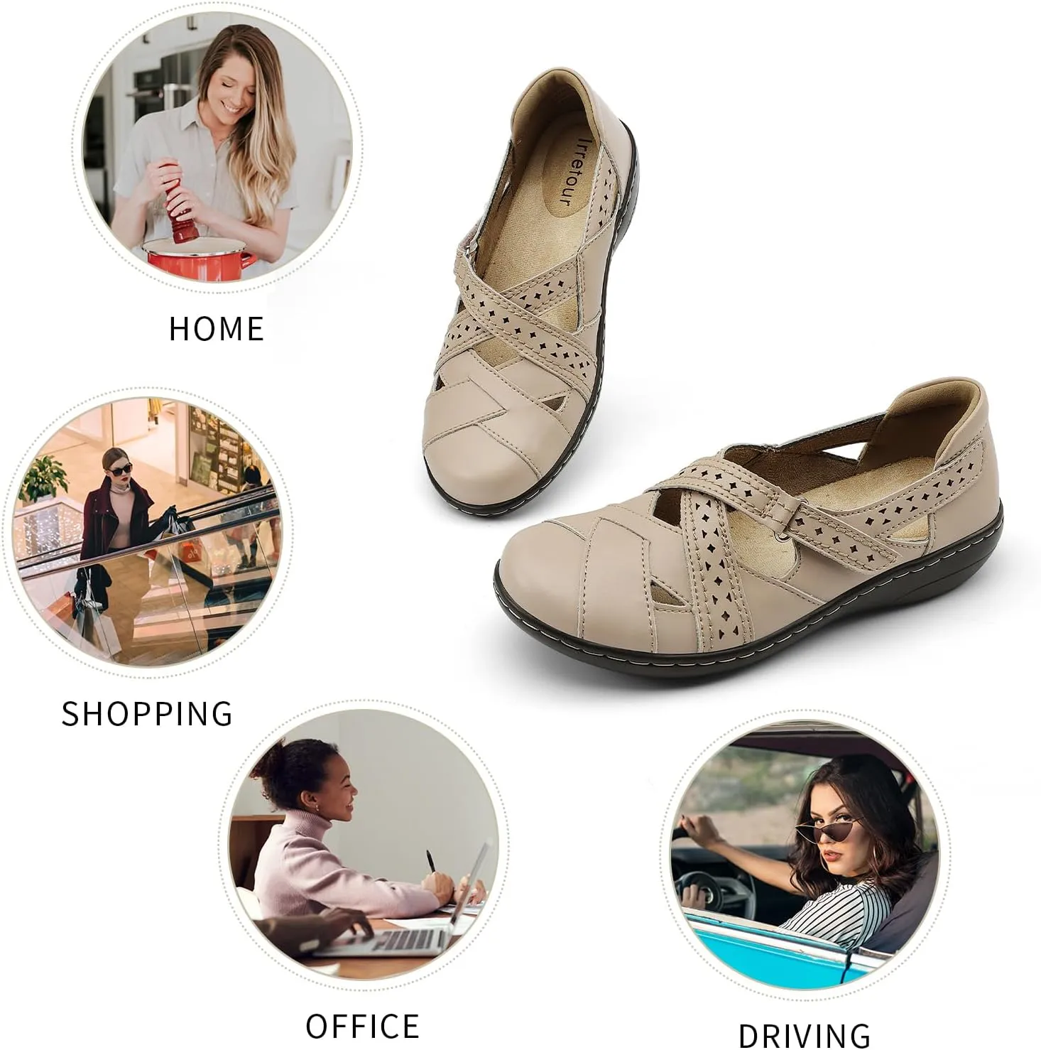 Irrefour Women's Classic Genuine Leather Casual Loafer Cute Slip-On Fashion Closed Toe Flat Sandal Comfy Work Sandal Everyday Walking Shoe