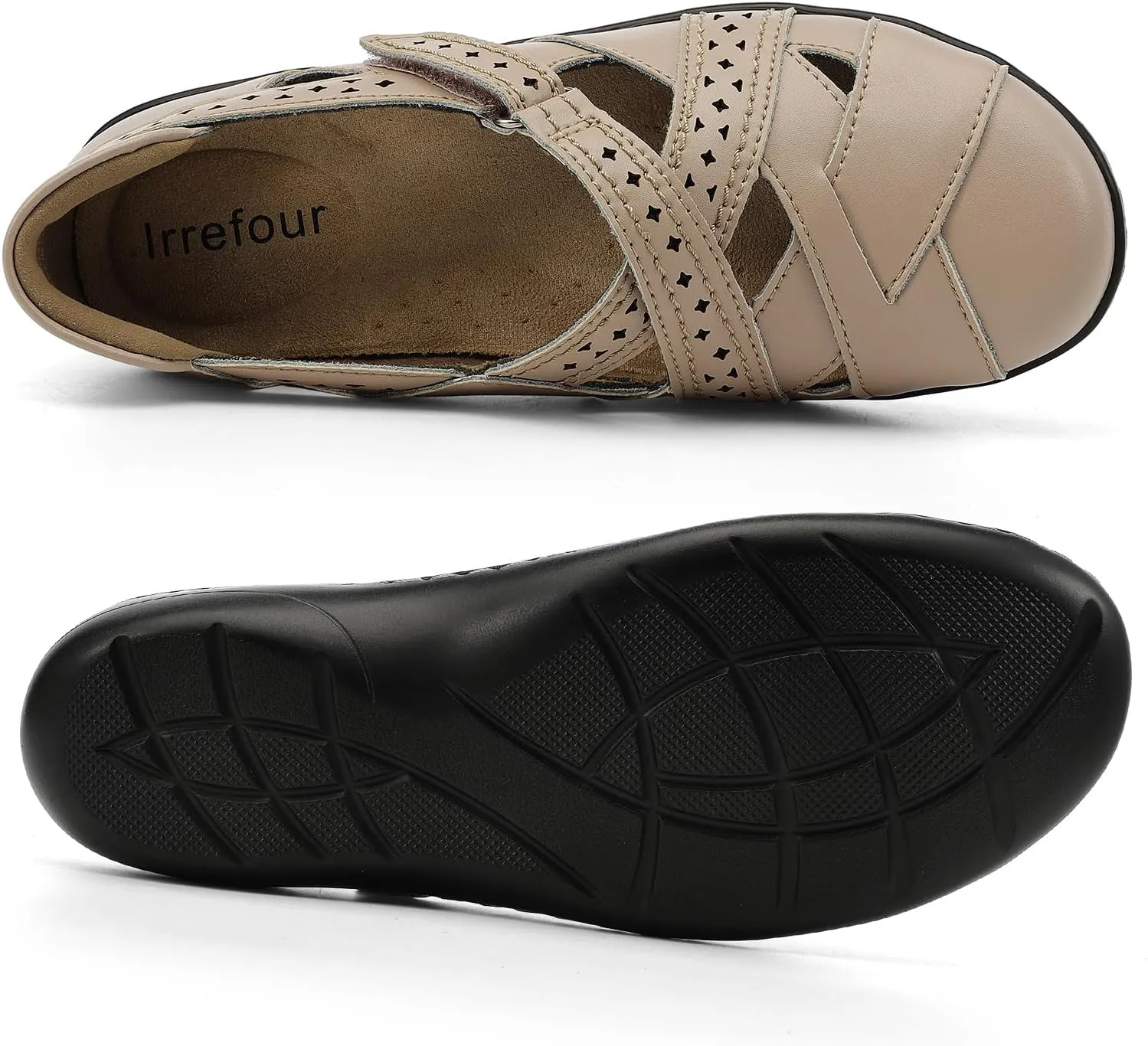 Irrefour Women's Classic Genuine Leather Casual Loafer Cute Slip-On Fashion Closed Toe Flat Sandal Comfy Work Sandal Everyday Walking Shoe