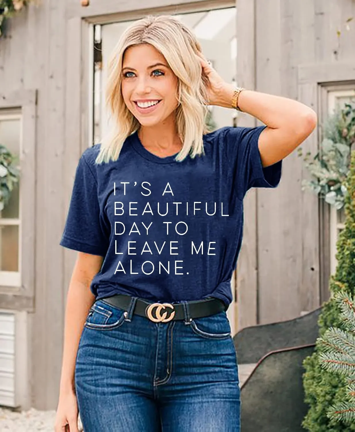 It's A Beautiful Day to Leave Me Alone Cute Summer Funny Saying Letter Print T Shirts for Women Graphic Tee Tops