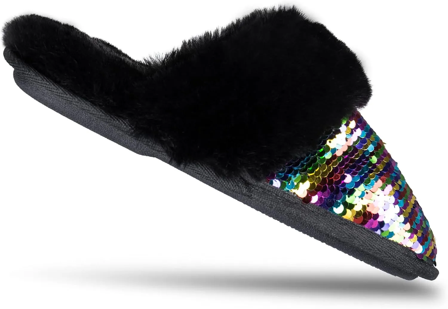 Jessica Simpson Women's Comfy Faux Fur House Slipper Slip-On Scuff Memory Foam Soft Plush Lining