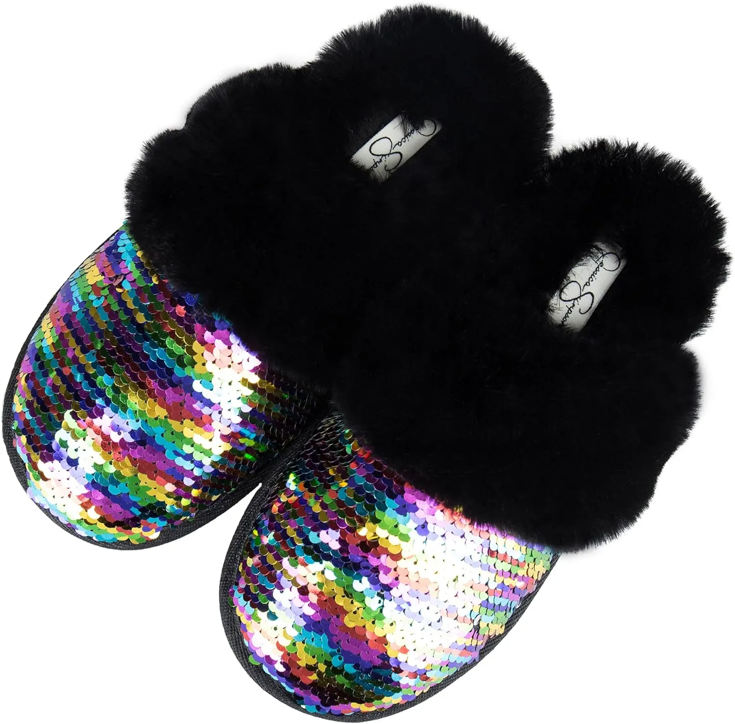 Jessica Simpson Women's Comfy Faux Fur House Slipper Slip-On Scuff Memory Foam Soft Plush Lining