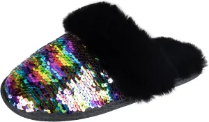 Jessica Simpson Women's Comfy Faux Fur House Slipper Slip-On Scuff Memory Foam Soft Plush Lining