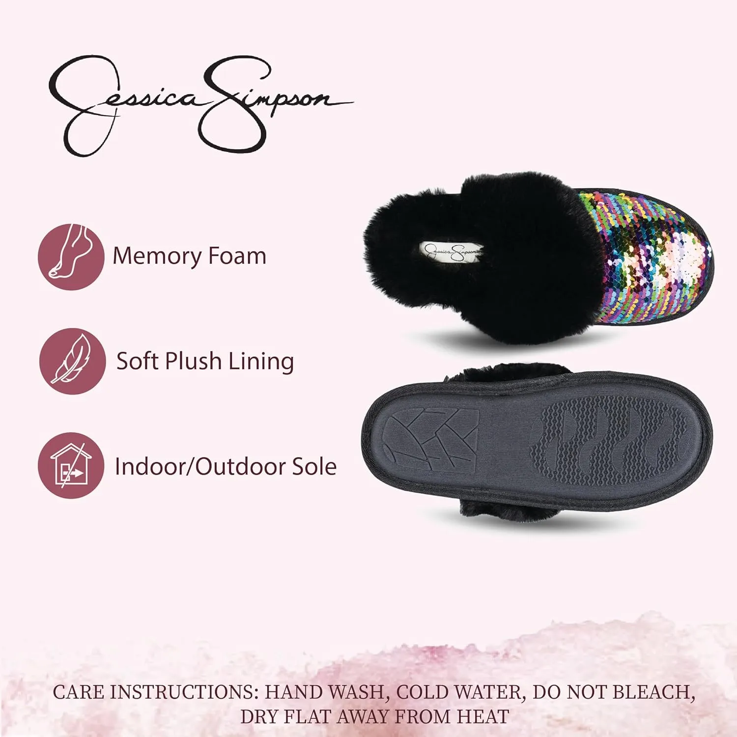Jessica Simpson Women's Comfy Faux Fur House Slipper Slip-On Scuff Memory Foam Soft Plush Lining