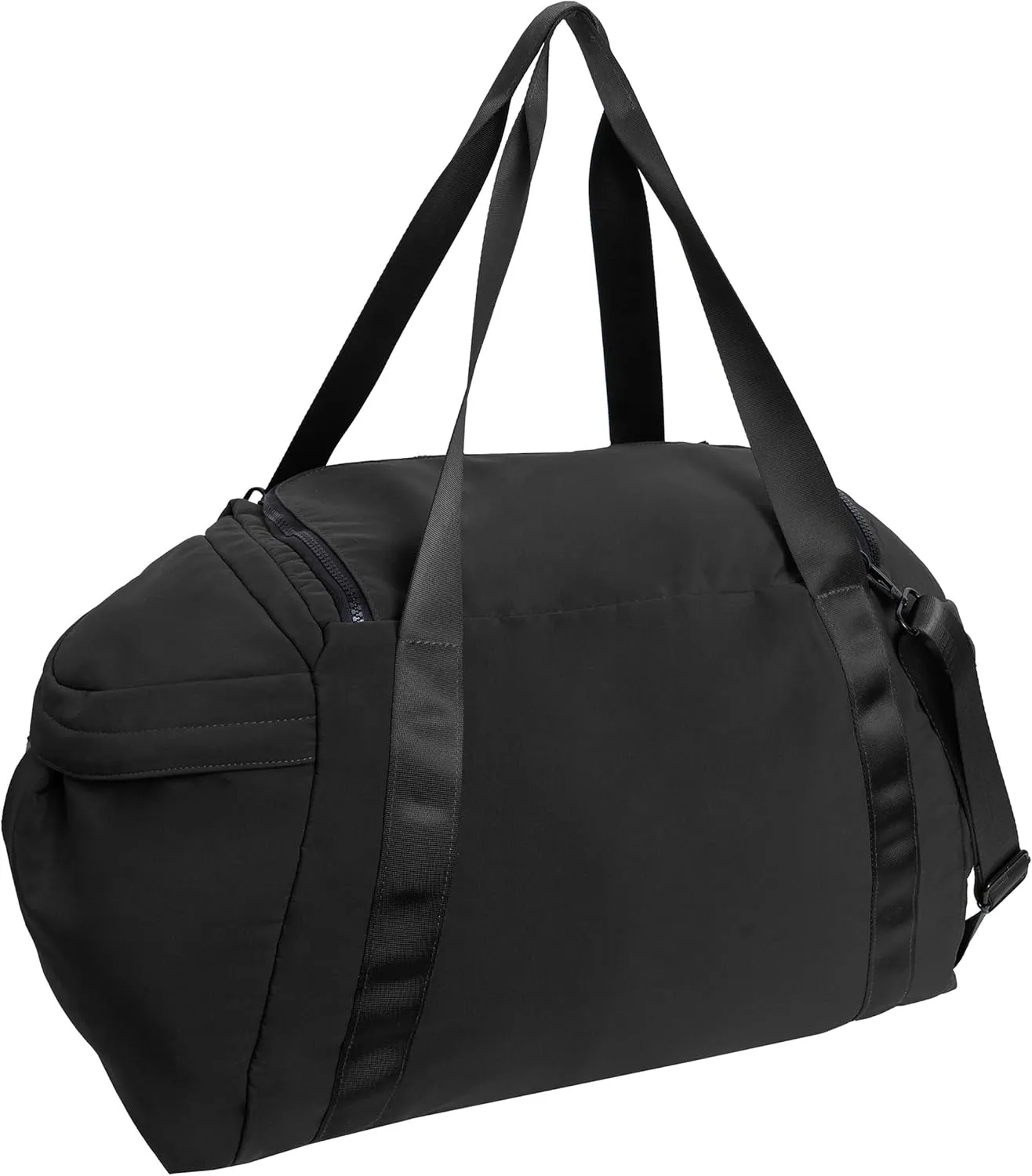 Joan & David 21" Foldable Gym Duffel Bag with Multiple Zippered Compartments, Nylon Webbing Criss-cross Design, Detachable Pouch, Including TSA Approved Bottles (Black)