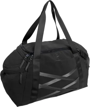 Joan & David 21" Foldable Gym Duffel Bag with Multiple Zippered Compartments, Nylon Webbing Criss-cross Design, Detachable Pouch, Including TSA Approved Bottles (Black)