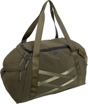 Joan & David 21" Foldable Gym Duffel Bag with Multiple Zippered Compartments, Nylon Webbing Criss-cross Design, Detachable Pouch, Including TSA Approved Bottles (Olive)