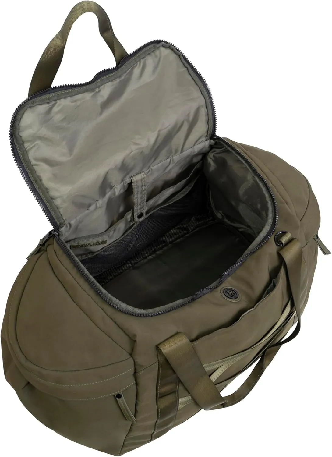 Joan & David 21" Foldable Gym Duffel Bag with Multiple Zippered Compartments, Nylon Webbing Criss-cross Design, Detachable Pouch, Including TSA Approved Bottles (Olive)