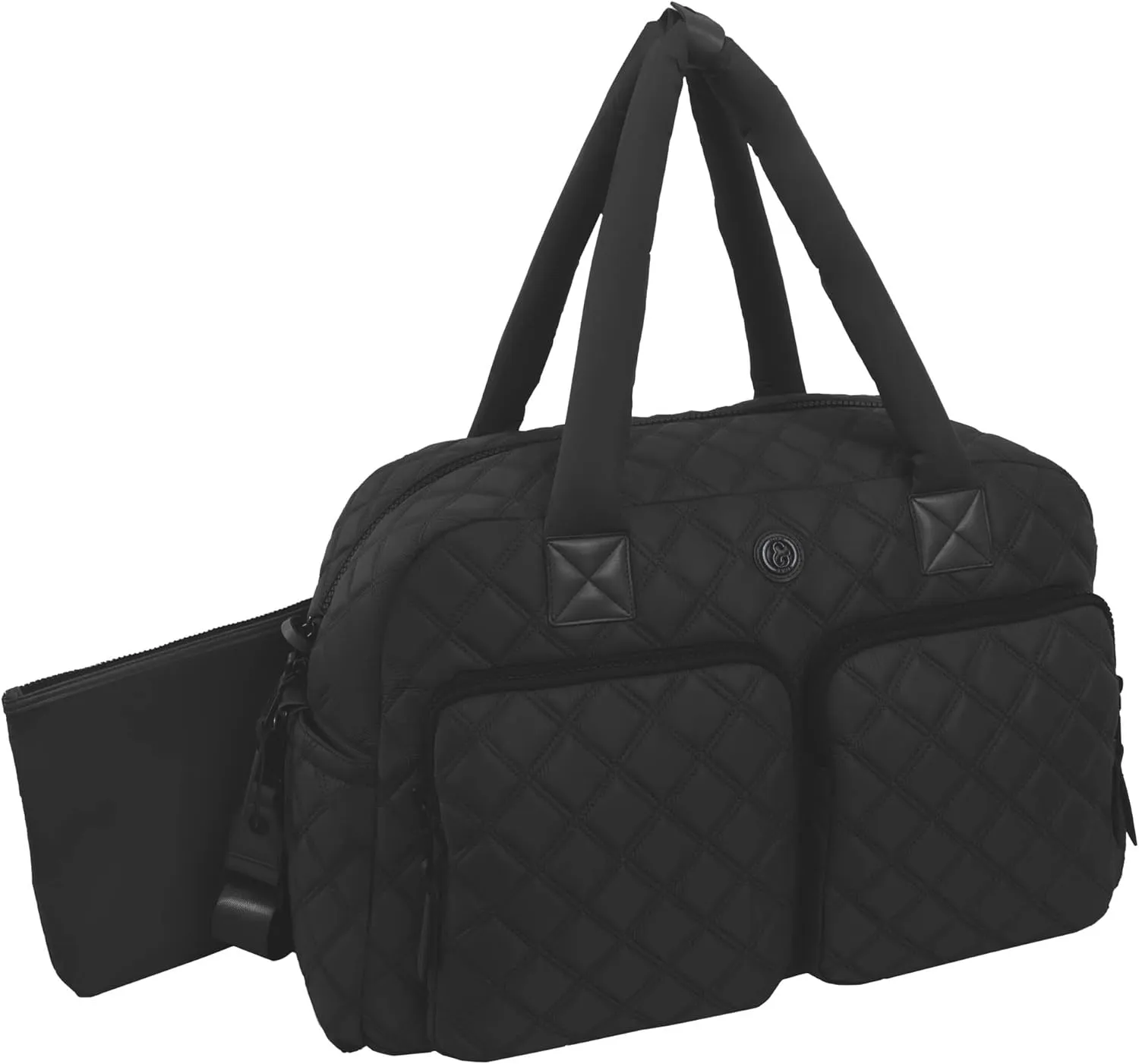 Joan & David 22 Inch Diamond Quilted Puffer Nylon Weekender Duffle (Black)