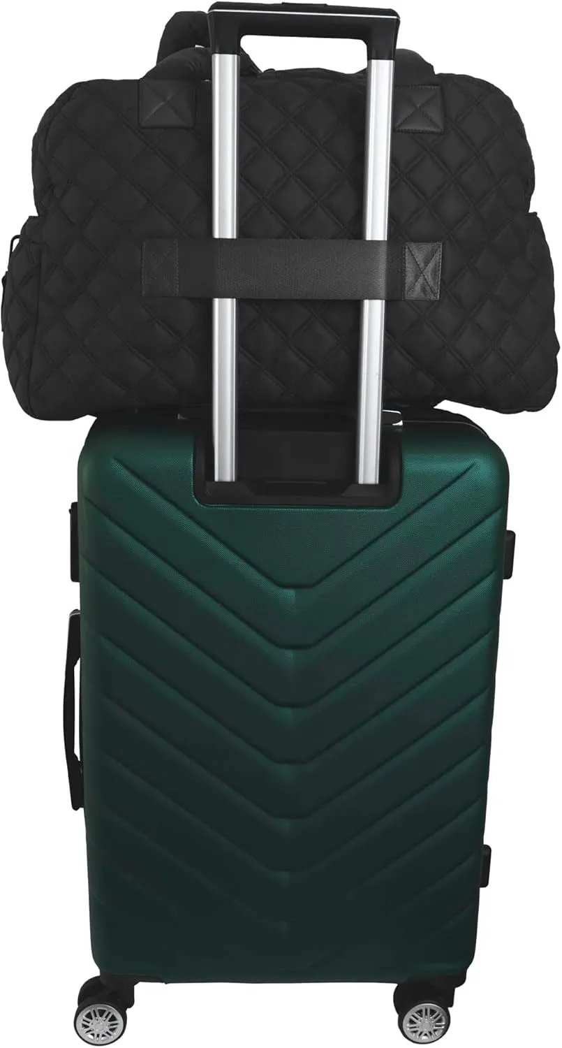 Joan & David 22 Inch Diamond Quilted Puffer Nylon Weekender Duffle (Black)