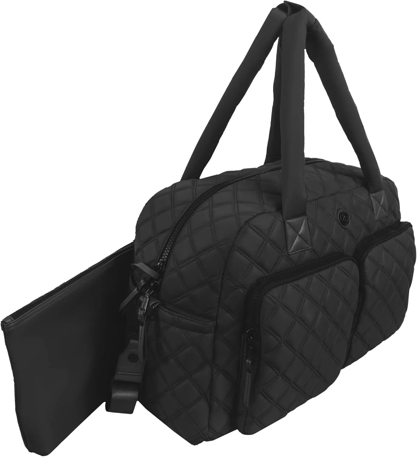 Joan & David 22 Inch Diamond Quilted Puffer Nylon Weekender Duffle (Black)