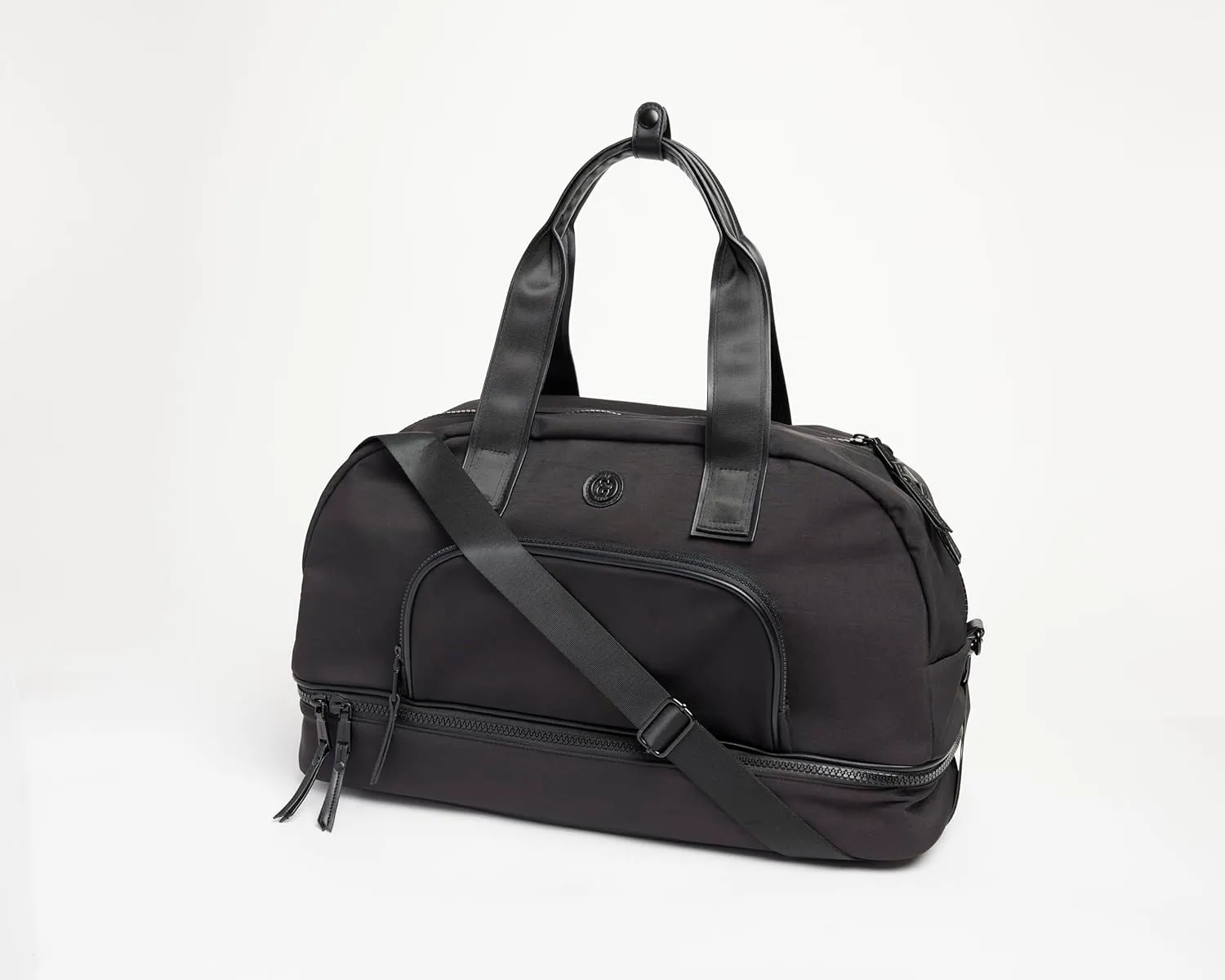 Joan & David 22" Drop Bottom Travel Weekender Overnight Gym Duffel Bag, Includes Front Zip Pocket, Interior Mesh Zip, Detachable Pouch with TSA Approved Bottles (Black)