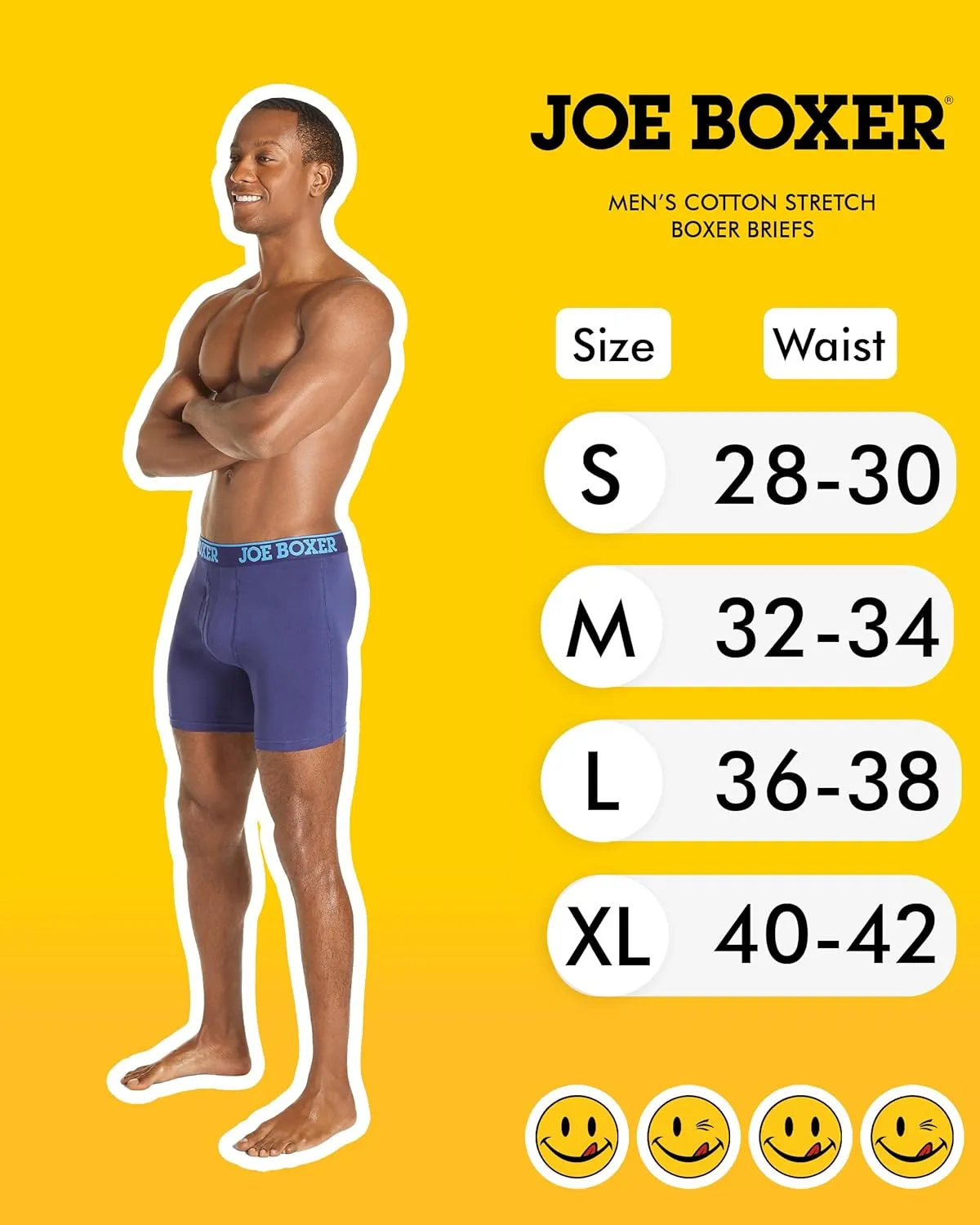 JOE BOXER Mens Boxer Briefs 4-Pack, Comfy and Breathable Spandex-Cotton Boxer Briefs, Mens Underwear Cotton Stretch