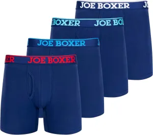 JOE BOXER Mens Boxer Briefs 4-Pack, Comfy and Breathable Spandex-Cotton Boxer Briefs, Mens Underwear Cotton Stretch