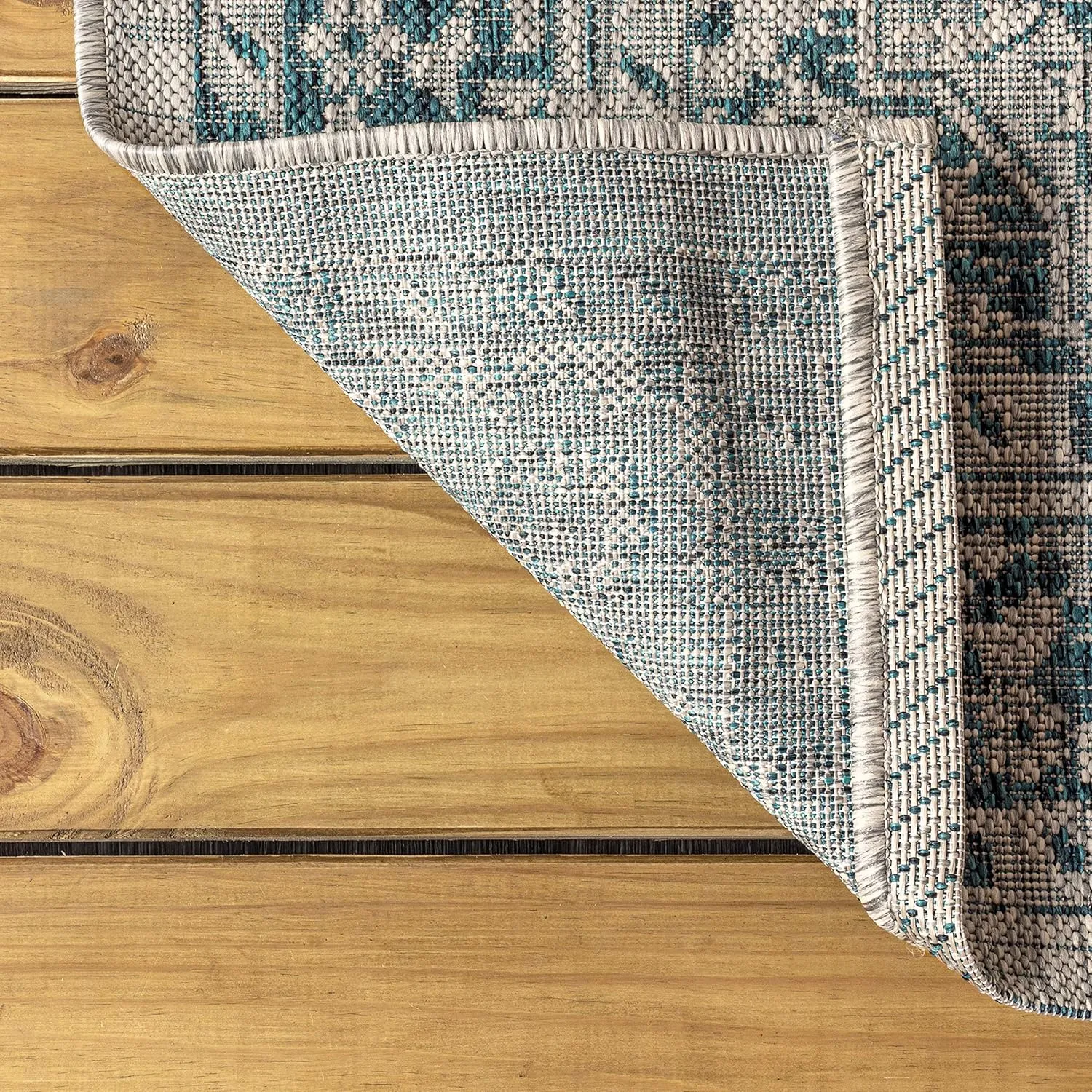 JONATHAN Y SMB102C-28 Rozetta Boho Medallion Textured Weave Indoor Outdoor -Runner Rug Coastal Bohemian Rustic Glam Easy-Cleaning Bedroom Kitchen Backyard Patio Non Shedding, 2 X 8, Gray/Teal