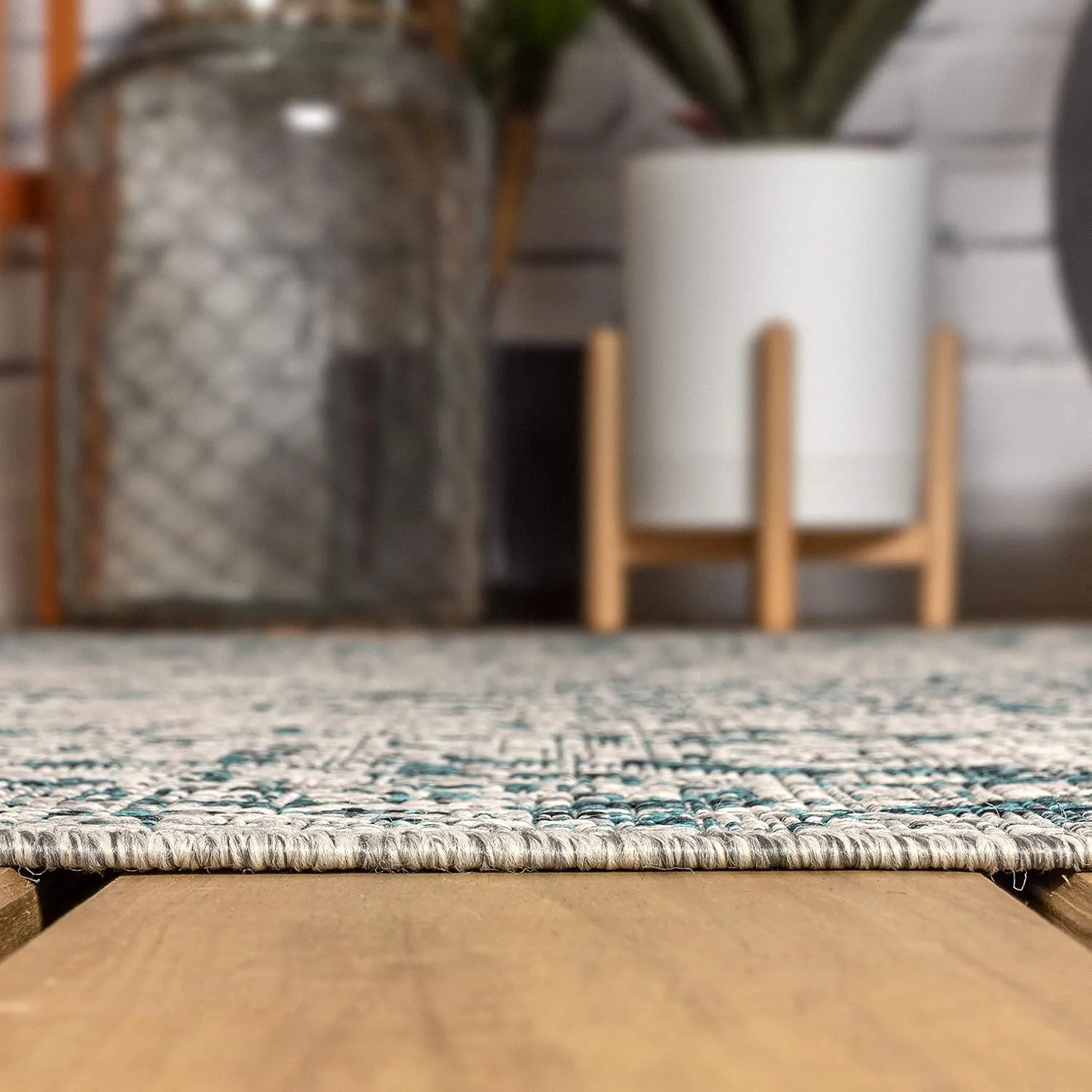 JONATHAN Y SMB102C-28 Rozetta Boho Medallion Textured Weave Indoor Outdoor -Runner Rug Coastal Bohemian Rustic Glam Easy-Cleaning Bedroom Kitchen Backyard Patio Non Shedding, 2 X 8, Gray/Teal