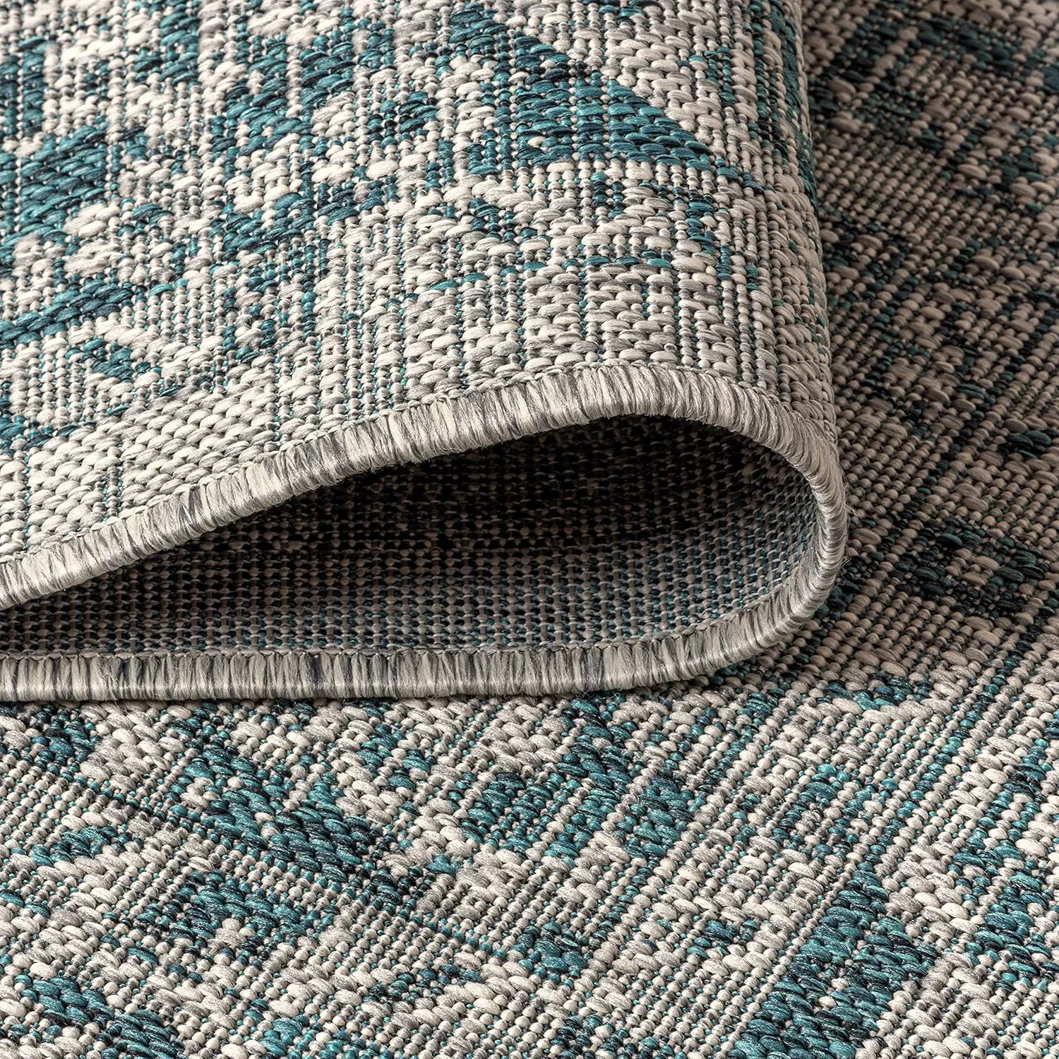 JONATHAN Y SMB102C-28 Rozetta Boho Medallion Textured Weave Indoor Outdoor -Runner Rug Coastal Bohemian Rustic Glam Easy-Cleaning Bedroom Kitchen Backyard Patio Non Shedding, 2 X 8, Gray/Teal