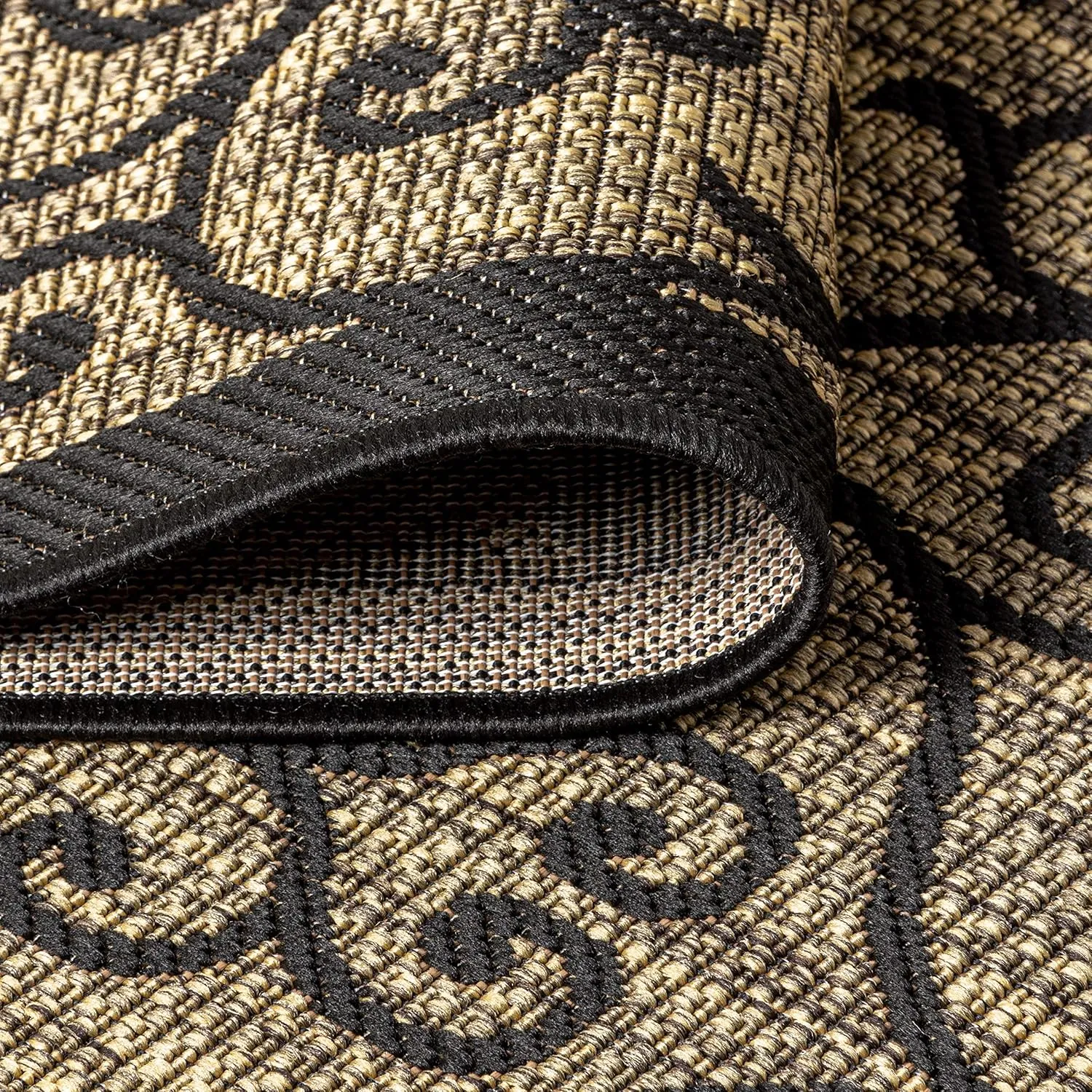 JONATHAN Y SMB107A-28 Madrid Vintage Filigree Textured Weave Indoor Outdoor Runner Rug, Classic, Traditional, Transitional Easy Cleaning,Bedroom,Kitchen,Backyard,Patio,Non Shedding, Black/Khaki, 2 X 8