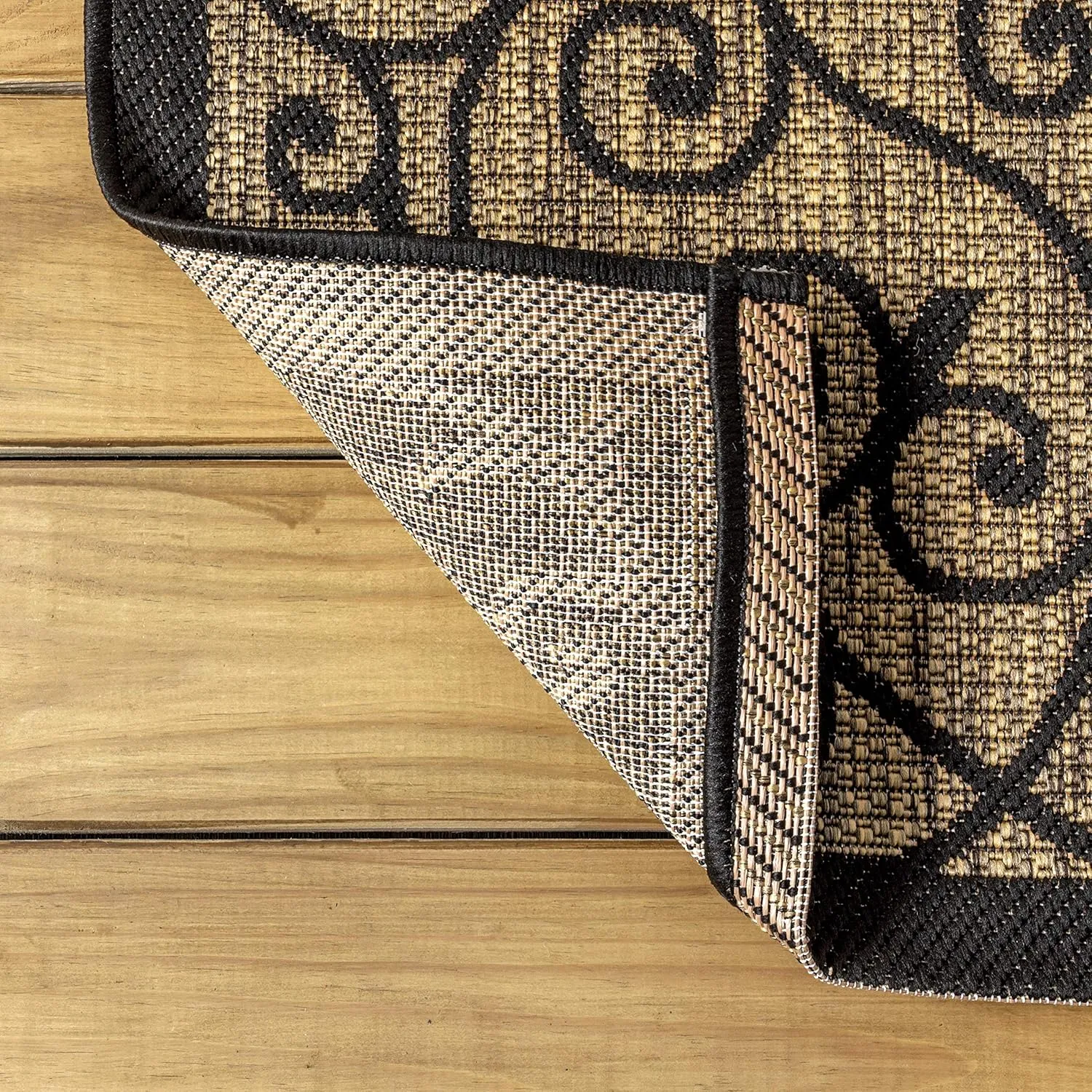 JONATHAN Y SMB107A-28 Madrid Vintage Filigree Textured Weave Indoor Outdoor Runner Rug, Classic, Traditional, Transitional Easy Cleaning,Bedroom,Kitchen,Backyard,Patio,Non Shedding, Black/Khaki, 2 X 8