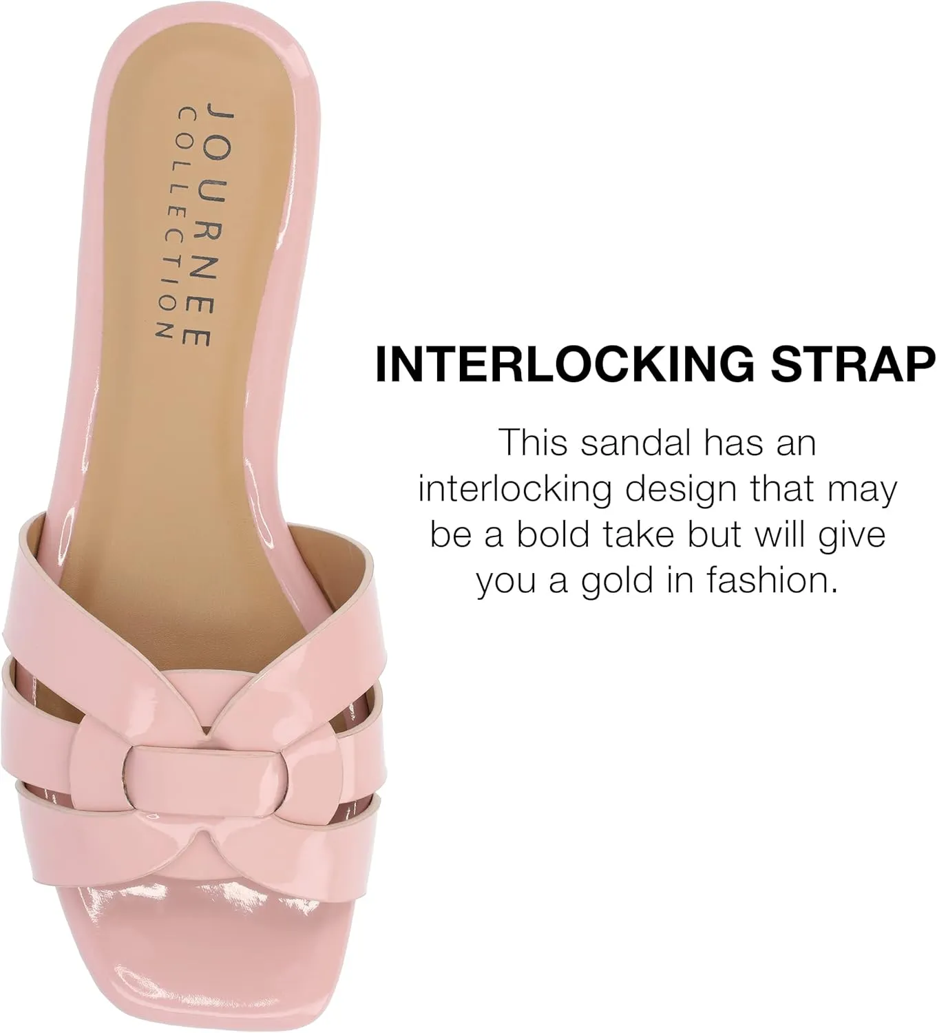 Journee Womens Flat Open Square Toe Fashion Banded Sandal Comfortable Dressy Slip On Arrina Slide