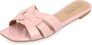 Journee Womens Flat Open Square Toe Fashion Banded Sandal Comfortable Dressy Slip On Arrina Slide