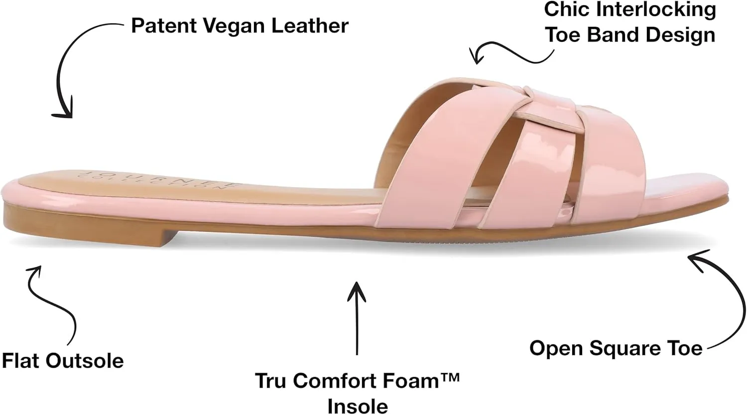 Journee Womens Flat Open Square Toe Fashion Banded Sandal Comfortable Dressy Slip On Arrina Slide