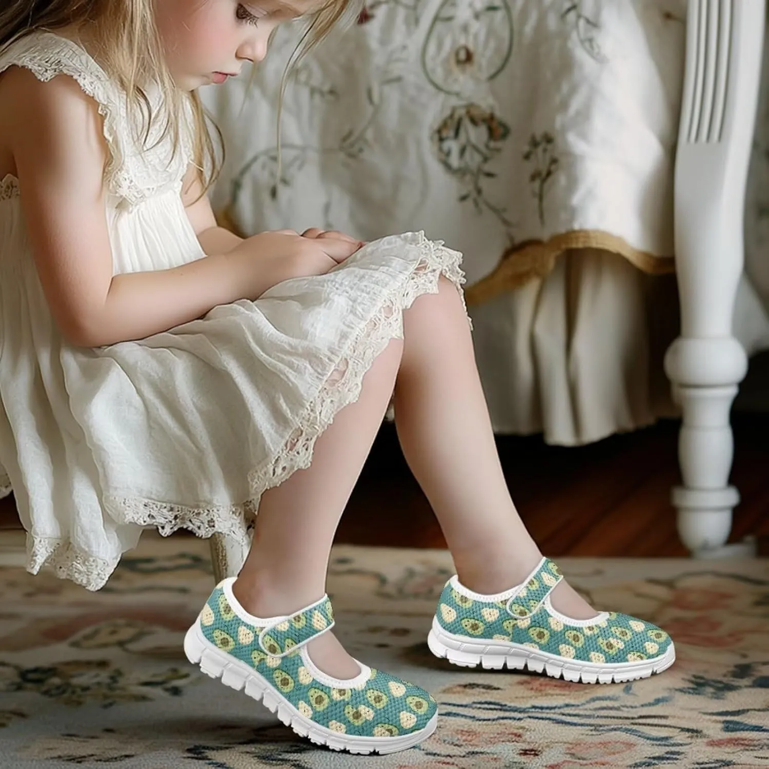 JoyLamoria Girls Mary Jane Shoes Toddler/Little Kids Slip on Sneakers Comfort Dress Shoes with Sunflower Cow South Western Navajo Design