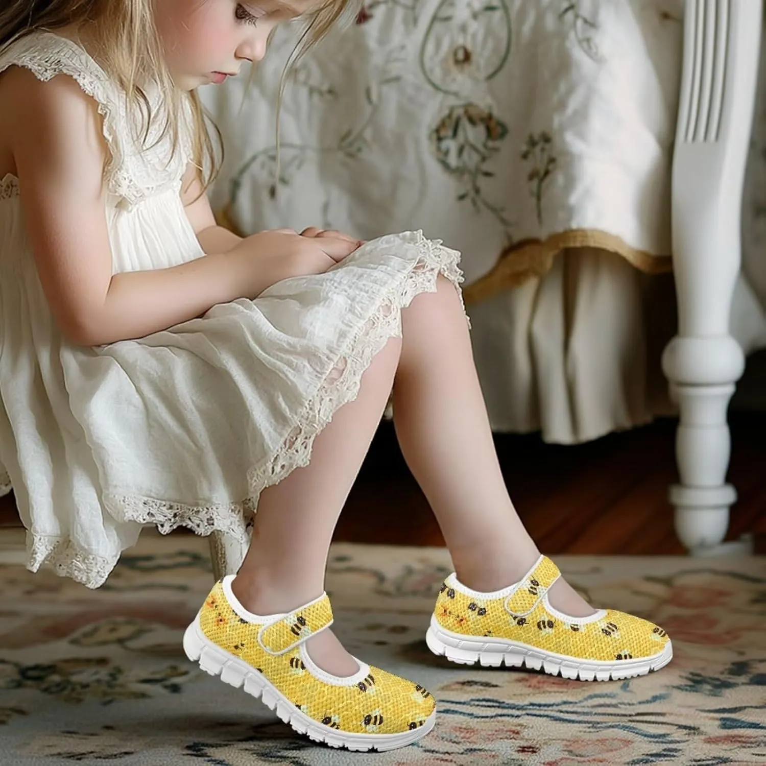 JoyLamoria Toddler Girls Mary Jane Sneakers Cute Cactus Print Sneakers for Kids Slip on Barefoot Shoes Ballet Dress Shoes