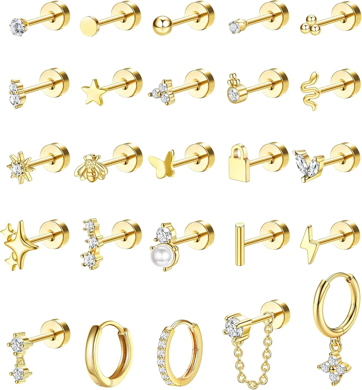 Jstyle Hypoallergenic Earrings for Sensitive Ears Surgical Stainless Steel Earrings for Women Dainty Flat Back Earring Studs Hoop Cartilage Earring Set for Multiple Piercing