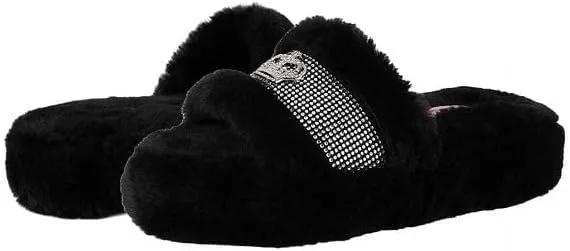 Juicy Couture Women's Faux Fur Slide Sandal Slippers, Open Toe, Comfortable Indoor Outdoor House Shoes