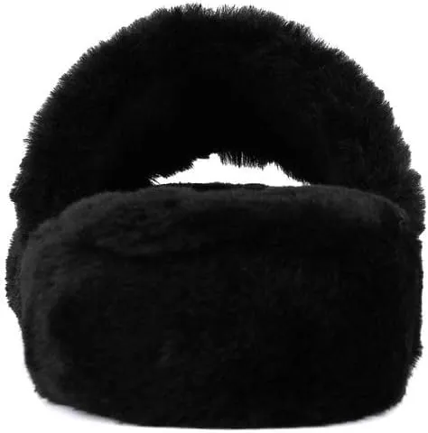 Juicy Couture Women's Faux Fur Slide Sandal Slippers, Open Toe, Comfortable Indoor Outdoor House Shoes