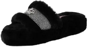 Juicy Couture Women's Faux Fur Slide Sandal Slippers, Open Toe, Comfortable Indoor Outdoor House Shoes